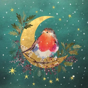Robin in a Crescent Moon Christmas Cards